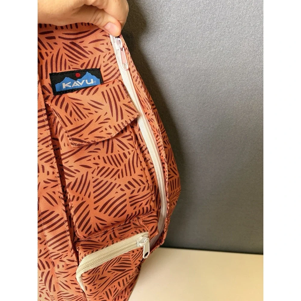 Kavu Rope Sling Crossbody Backpack Orange Tribal Geometric Hiking Rope Bag